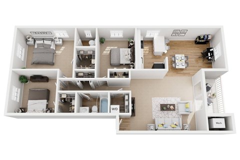 Floor plan for 3 beds, 1.5 baths, 1177 sqft